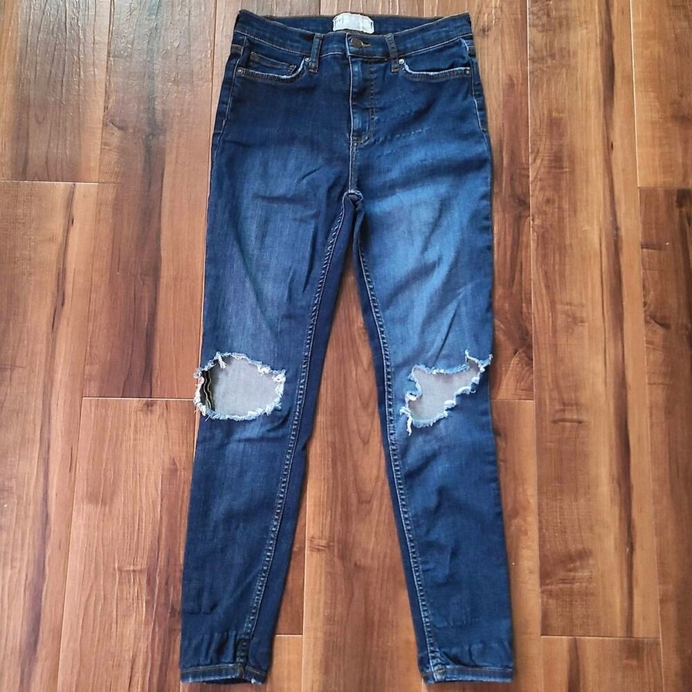 Free People Jeans Womens 28 Distressed Skinny Dark Wash Busted Knee FLAW